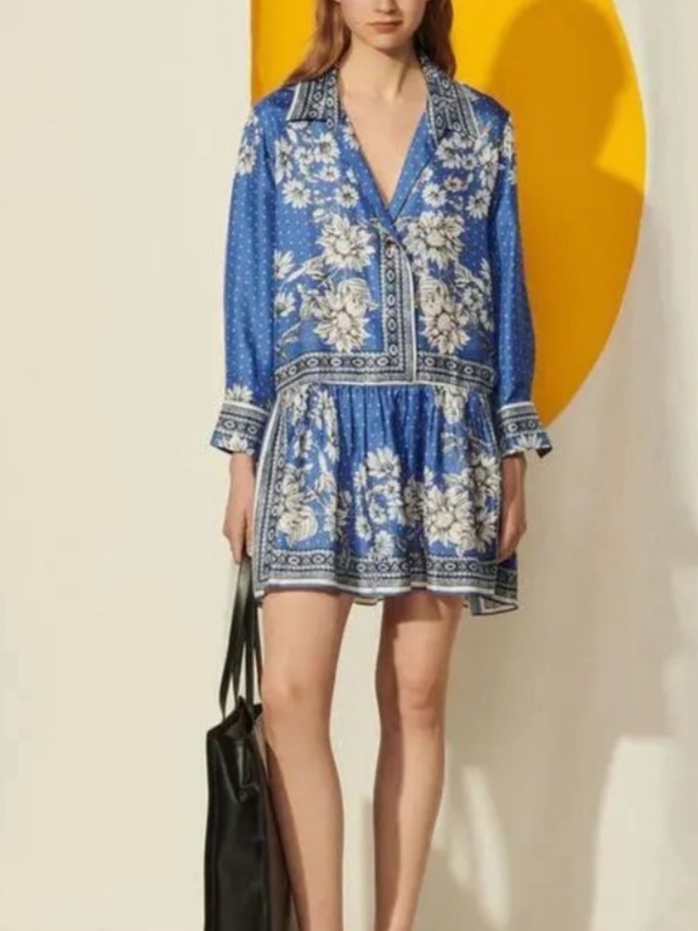 Sandro silk Royal Blue Floral Summer Mini Dress